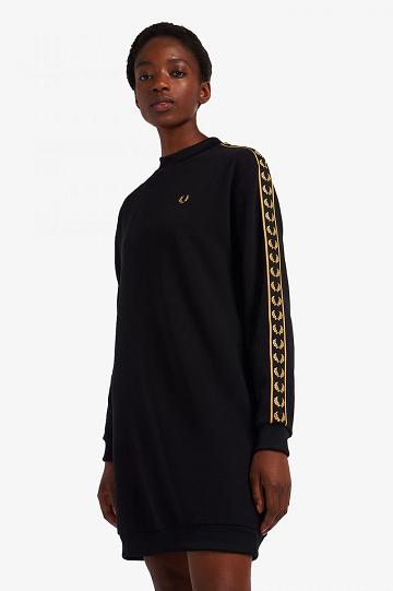 Dámské Šaty Fred Perry Taped Sweatshirt Černé | CZ 1159QMAZ